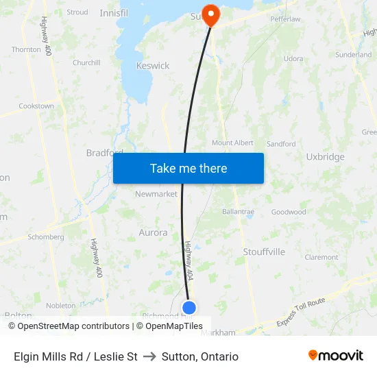 Elgin Mills Rd / Leslie St to Sutton, Ontario map