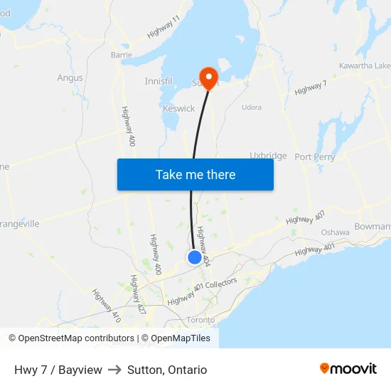 Hwy 7 / Bayview to Sutton, Ontario map