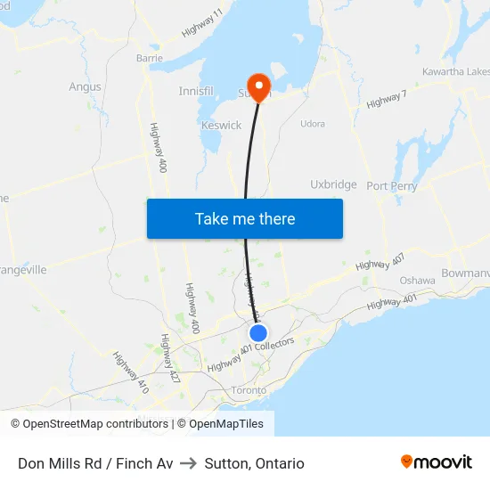 Don Mills Rd / Finch Av to Sutton, Ontario map