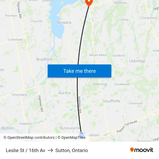 Leslie St / 16th Av to Sutton, Ontario map