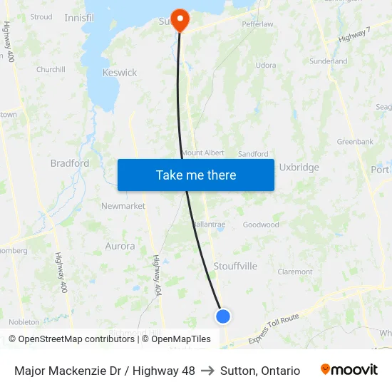 Major Mackenzie Dr / Highway 48 to Sutton, Ontario map