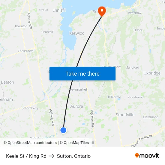 Keele St / King Rd to Sutton, Ontario map
