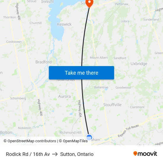 Rodick Rd / 16th Av to Sutton, Ontario map