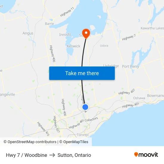 Hwy 7 / Woodbine to Sutton, Ontario map