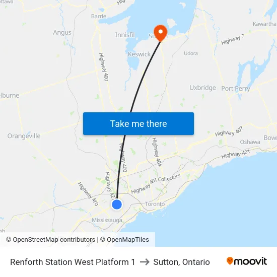 Renforth Station West Platform 1 to Sutton, Ontario map