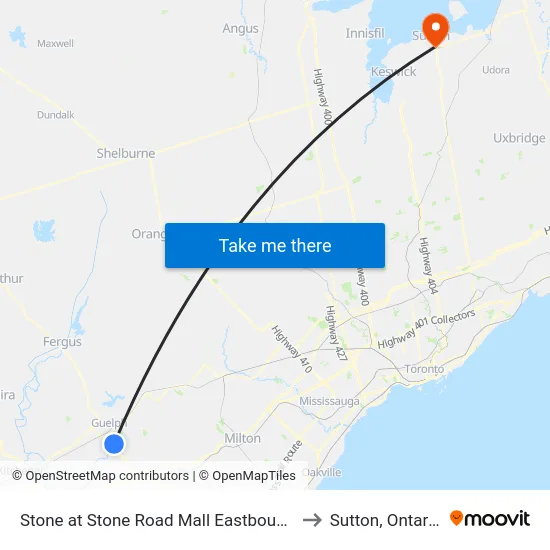 Stone at Stone Road Mall Eastbound to Sutton, Ontario map