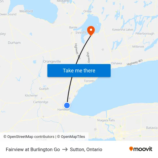 Fairview at Burlington Go to Sutton, Ontario map