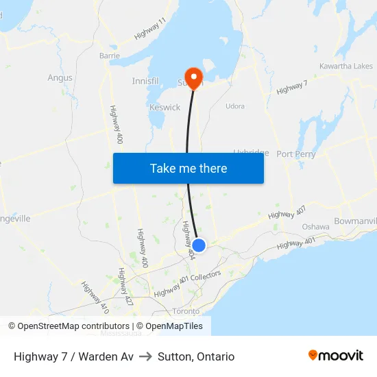 Highway 7 / Warden Av to Sutton, Ontario map