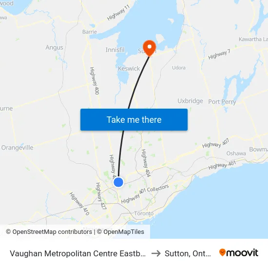 Vaughan Metropolitan Centre Eastbound to Sutton, Ontario map