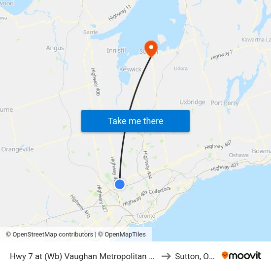 Hwy 7 at (Wb) Vaughan Metropolitan Centre Station to Sutton, Ontario map