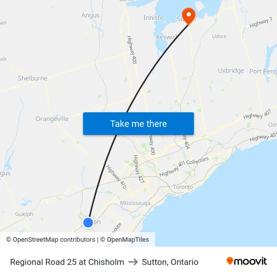 Regional Road 25 at Chisholm to Sutton, Ontario map