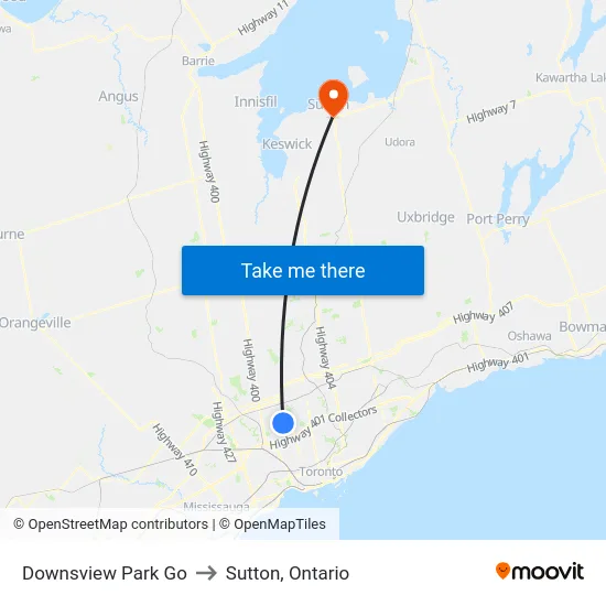 Downsview Park Go to Sutton, Ontario map