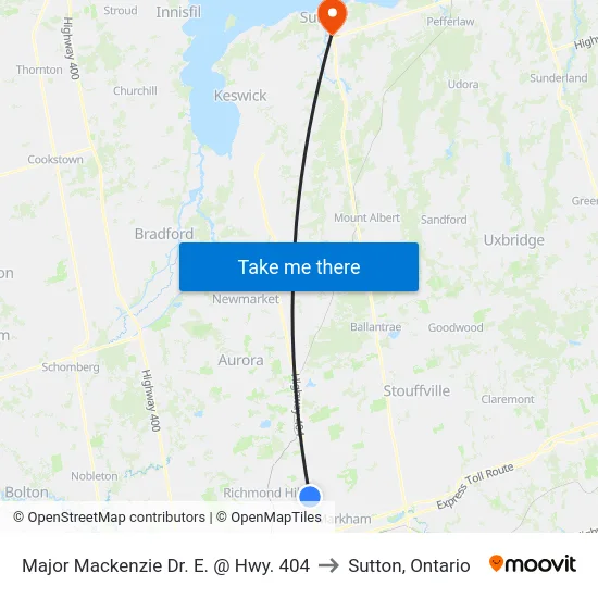 Major Mackenzie Dr. E. @ Hwy. 404 to Sutton, Ontario map