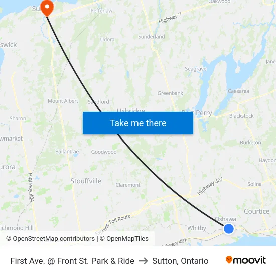 First Ave. @ Front St. Park & Ride to Sutton, Ontario map