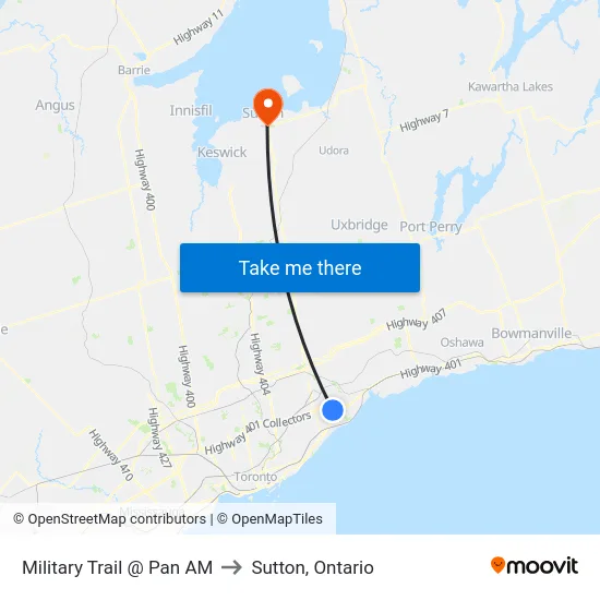 Military Trail @ Pan AM to Sutton, Ontario map