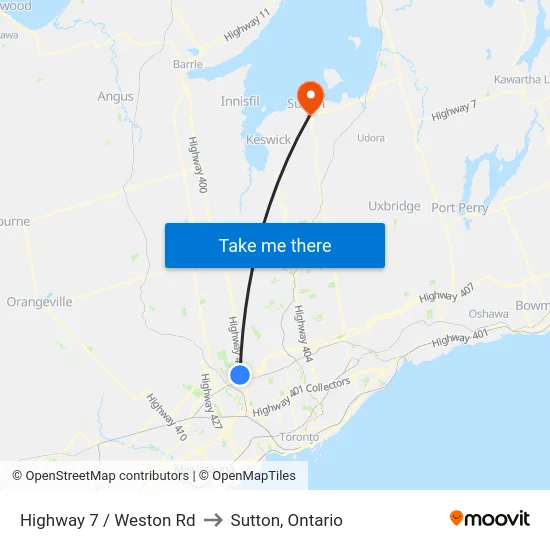 Highway 7 / Weston Rd to Sutton, Ontario map