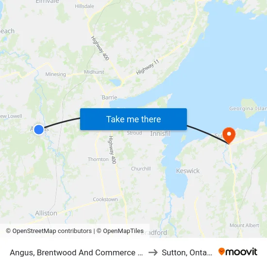 Angus, Brentwood And Commerce Rd. to Sutton, Ontario map
