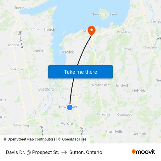 Davis Dr. @ Prospect St. to Sutton, Ontario map