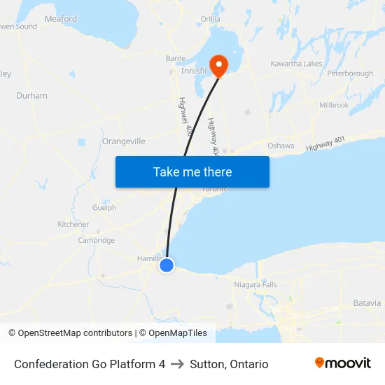 Confederation Go Platform 4 to Sutton, Ontario map