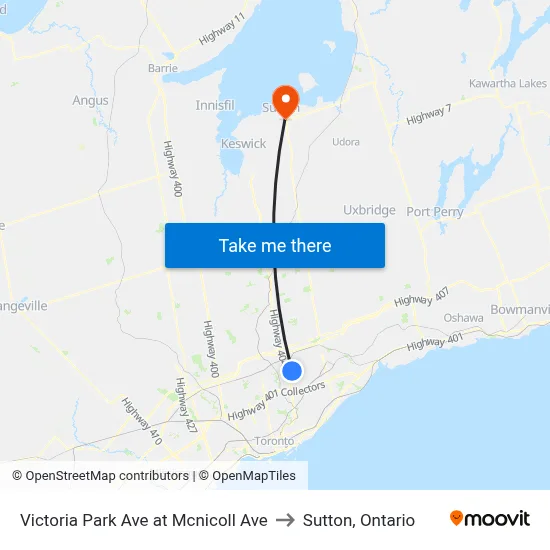 Victoria Park Ave at Mcnicoll Ave to Sutton, Ontario map