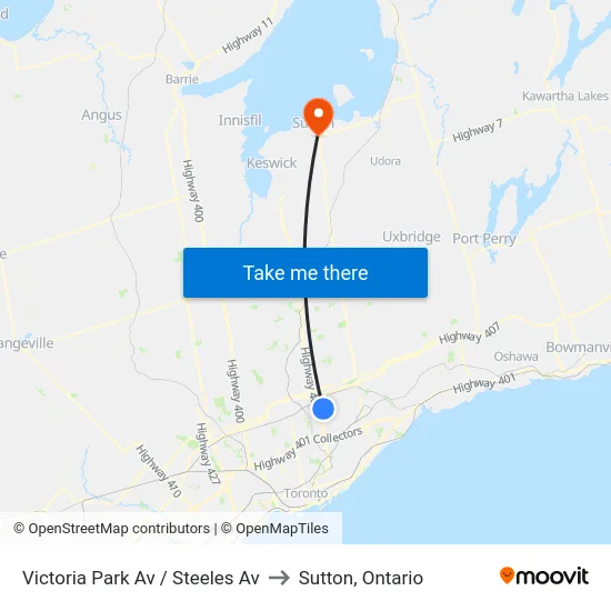 Victoria Park Av / Steeles Av to Sutton, Ontario map