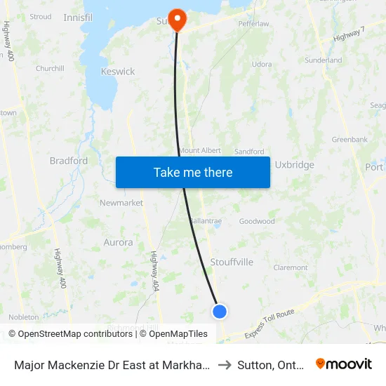 Major Mackenzie Dr East at Markham Rd to Sutton, Ontario map
