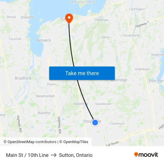 Main St / 10th Line to Sutton, Ontario map