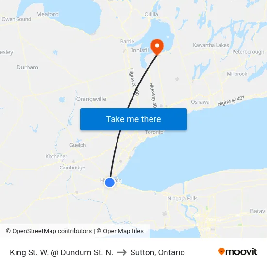 King St. W. @ Dundurn St. N. to Sutton, Ontario map