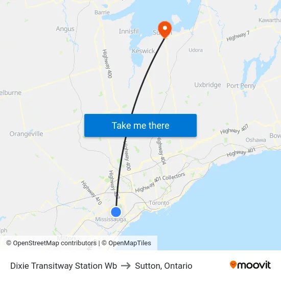 Dixie Transitway Station Wb to Sutton, Ontario map