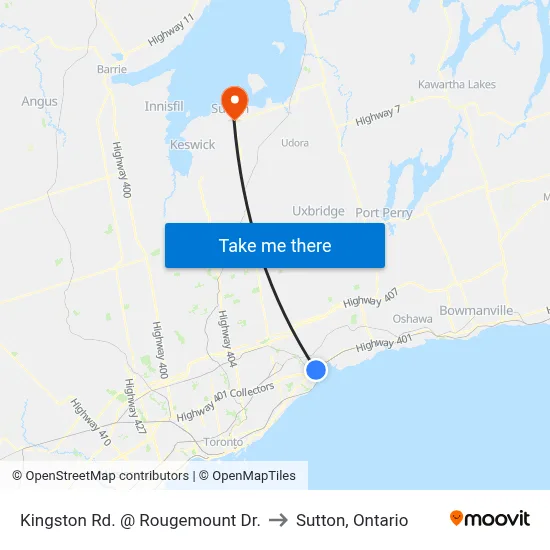 Kingston Rd. @ Rougemount Dr. to Sutton, Ontario map