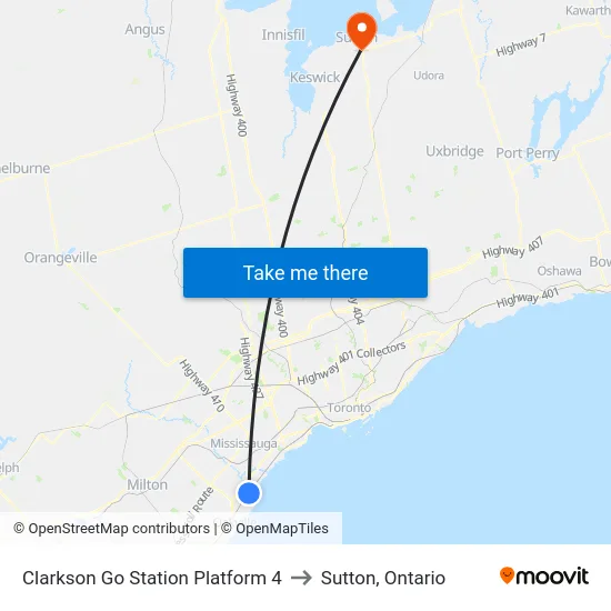 Clarkson Go Station Platform 4 to Sutton, Ontario map