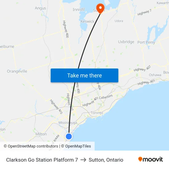 Clarkson Go Station Platform 7 to Sutton, Ontario map