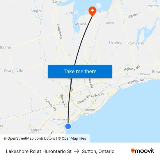 Lakeshore Rd at Hurontario St to Sutton, Ontario map
