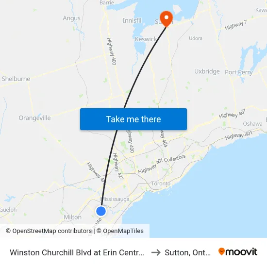 Winston Churchill Blvd at Erin Centre Blvd to Sutton, Ontario map