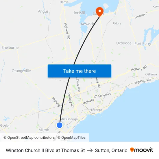 Winston Churchill Blvd at Thomas St to Sutton, Ontario map