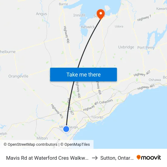 Mavis Rd at Waterford Cres Walkway to Sutton, Ontario map