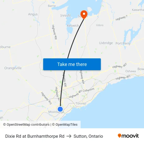 Dixie Rd at Burnhamthorpe Rd to Sutton, Ontario map