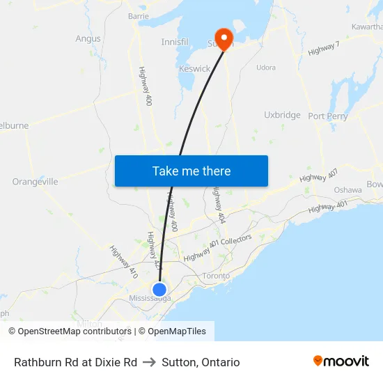 Rathburn Rd at Dixie Rd to Sutton, Ontario map