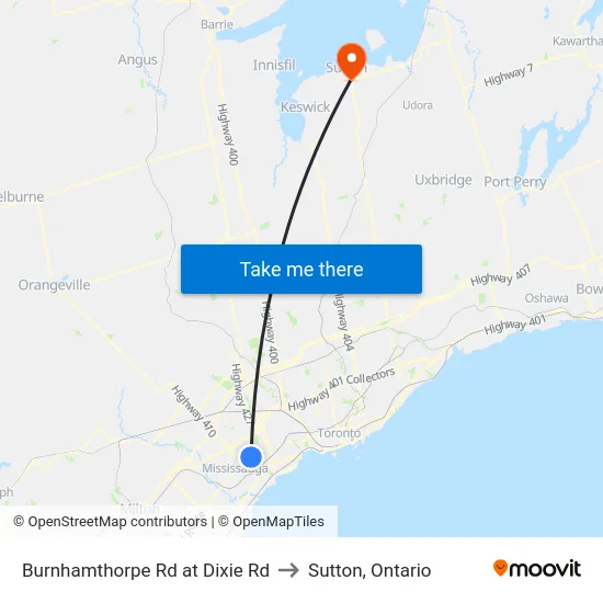 Burnhamthorpe Rd at Dixie Rd to Sutton, Ontario map