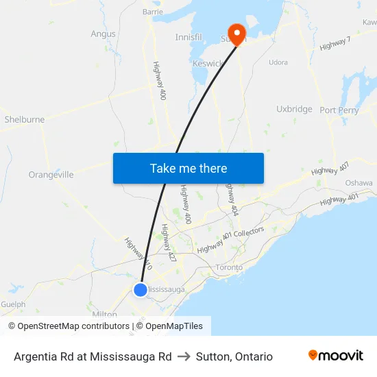 Argentia Rd at Mississauga Rd to Sutton, Ontario map