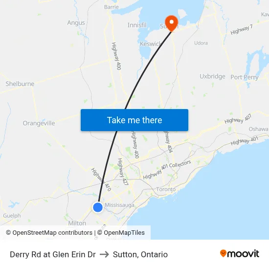 Derry Rd at Glen Erin Dr to Sutton, Ontario map