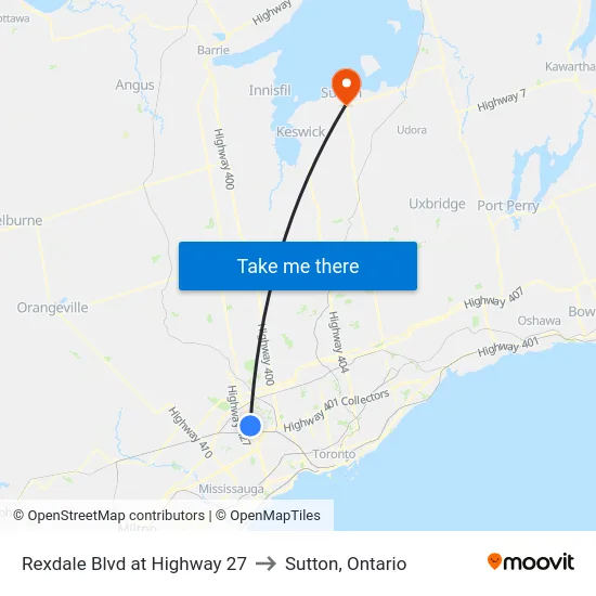 Rexdale Blvd at Highway 27 to Sutton, Ontario map