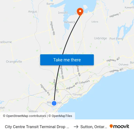 City Centre Transit Terminal Drop Off to Sutton, Ontario map