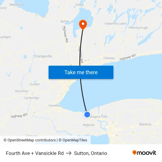 Fourth Ave + Vansickle Rd to Sutton, Ontario map