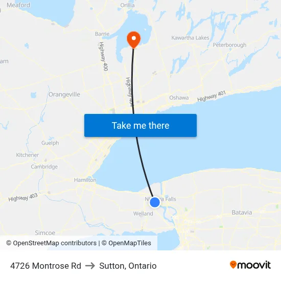 4726 Montrose Rd to Sutton, Ontario map