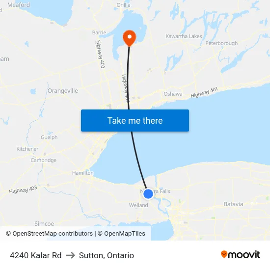 4240 Kalar Rd to Sutton, Ontario map