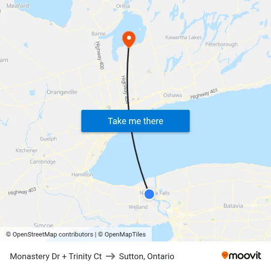Monastery Dr + Trinity Ct to Sutton, Ontario map