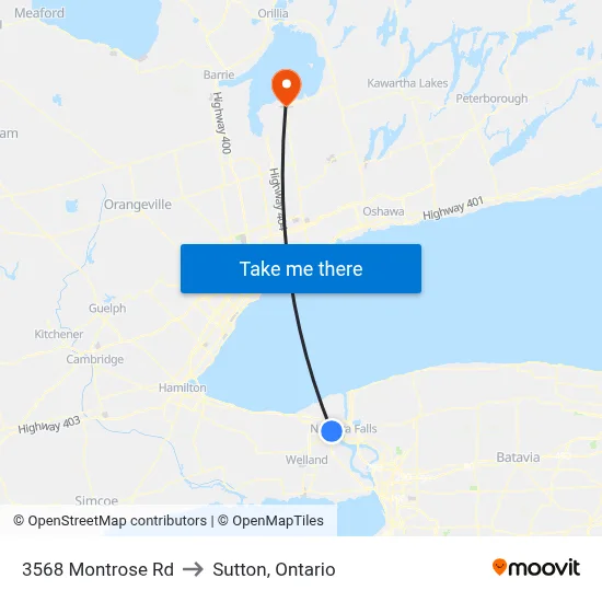 3568 Montrose Rd to Sutton, Ontario map