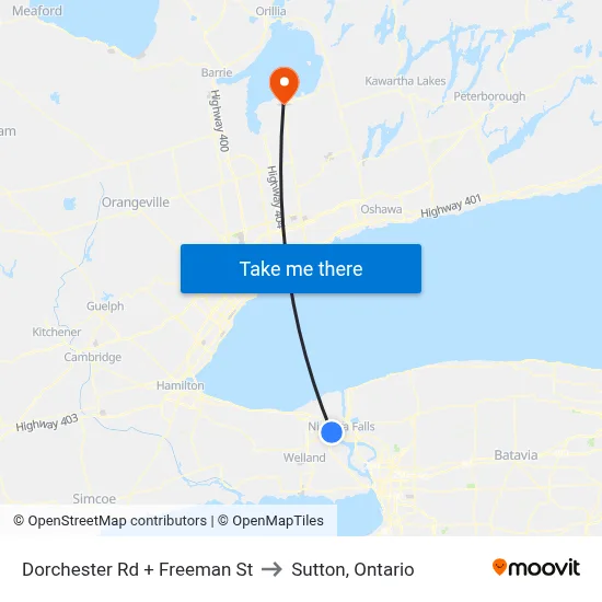 Dorchester Rd + Freeman St to Sutton, Ontario map