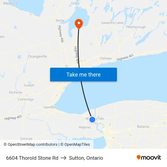 6604 Thorold Stone Rd to Sutton, Ontario map